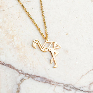 Flamingo Gold Origami Geometric Necklace