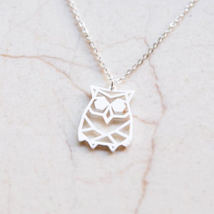 Owl Silver Origami Geometric Necklace