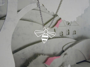 Bee Silver Origami Geometric Necklace
