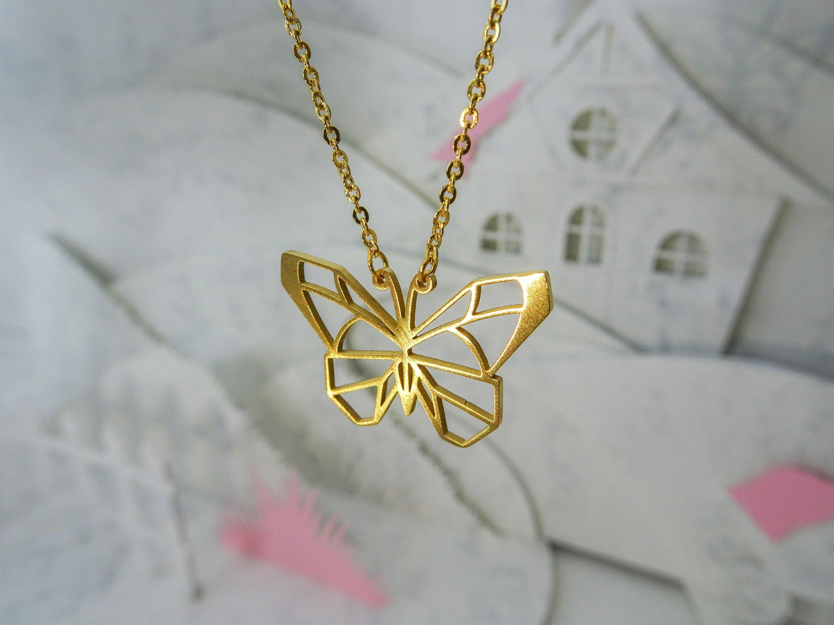 Butterfly Gold Origami Animal Necklace