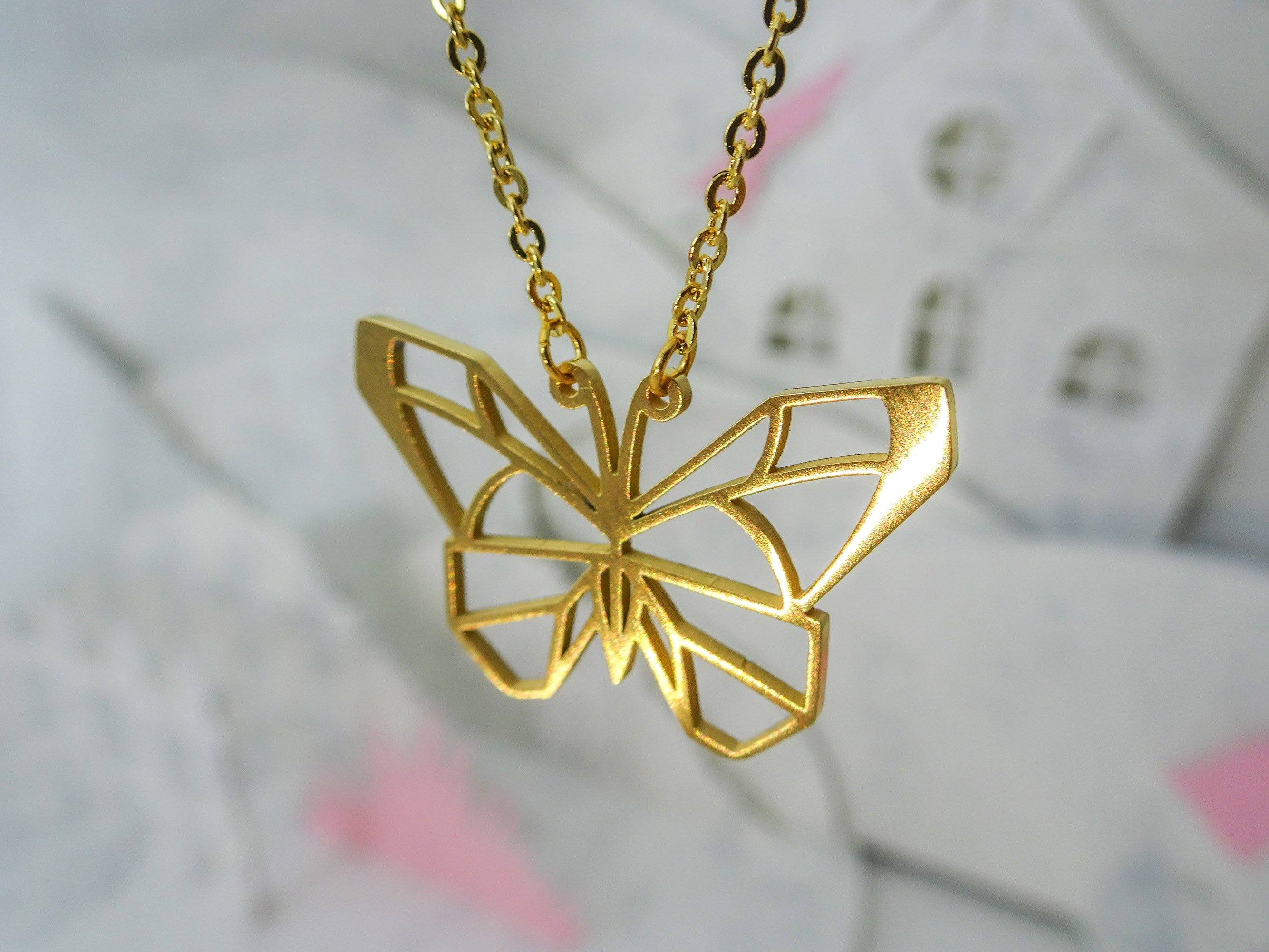 Butterfly Gold Origami Animal Necklace