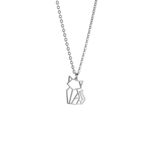 Cat Silver Origami Geometric Necklace