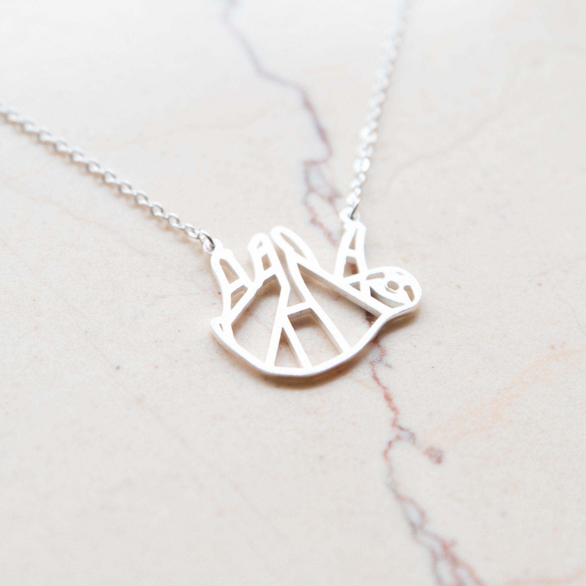 Sloth Silver Origami Geometric Necklace