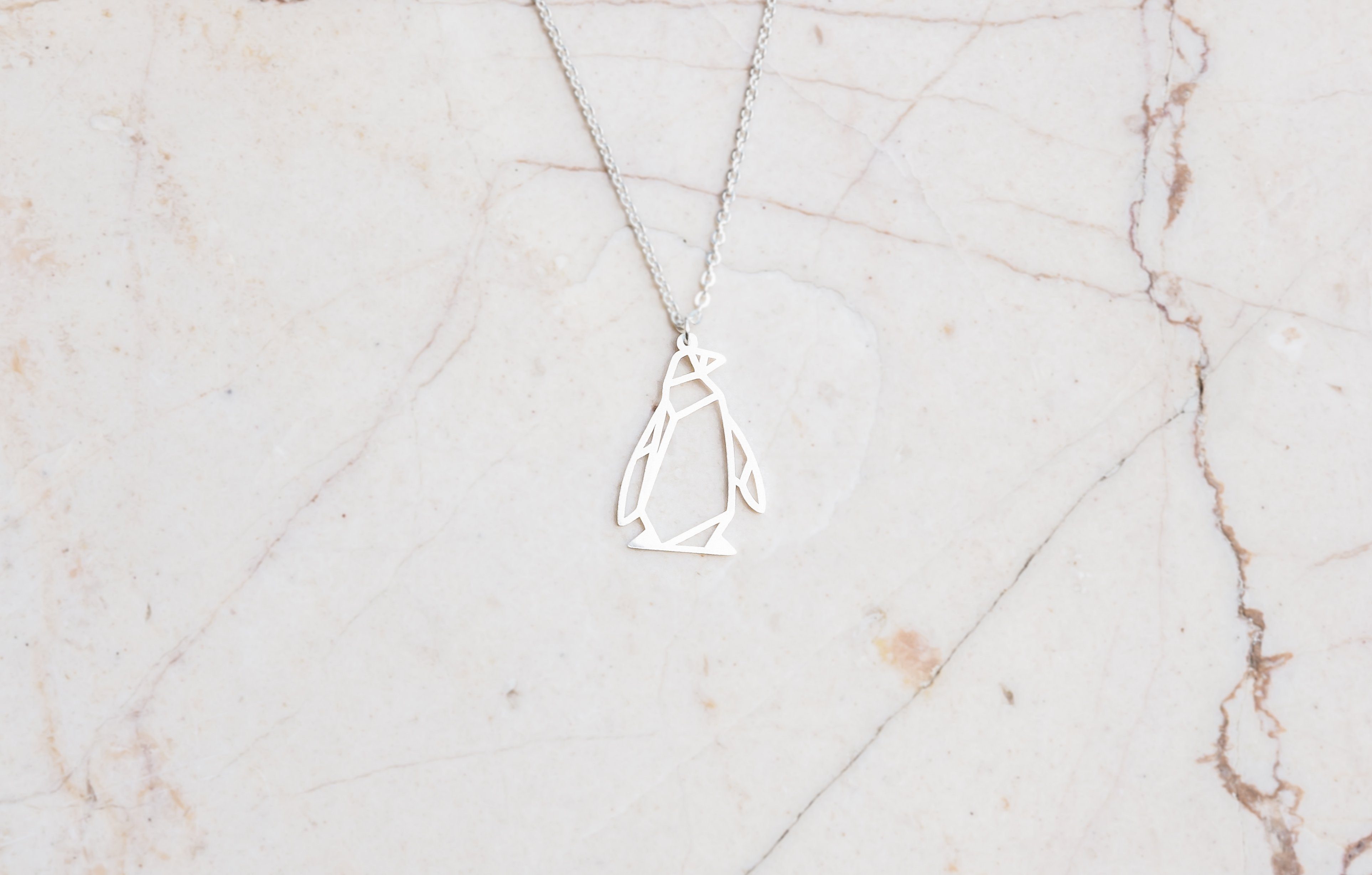 Penguin Silver Origami Geometric Necklace