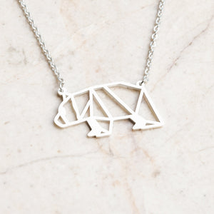 Bear Silver Origami Geometric Necklace