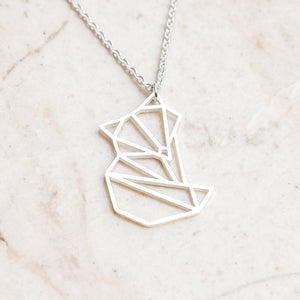 Fox Silver Origami Geometric Necklace