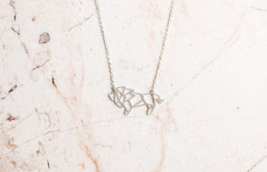 Lion Silver Origami Geometric Necklace