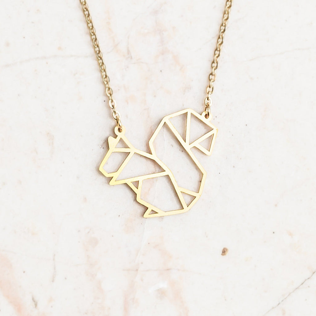 Squirrel Gold Origami Geometric Necklace