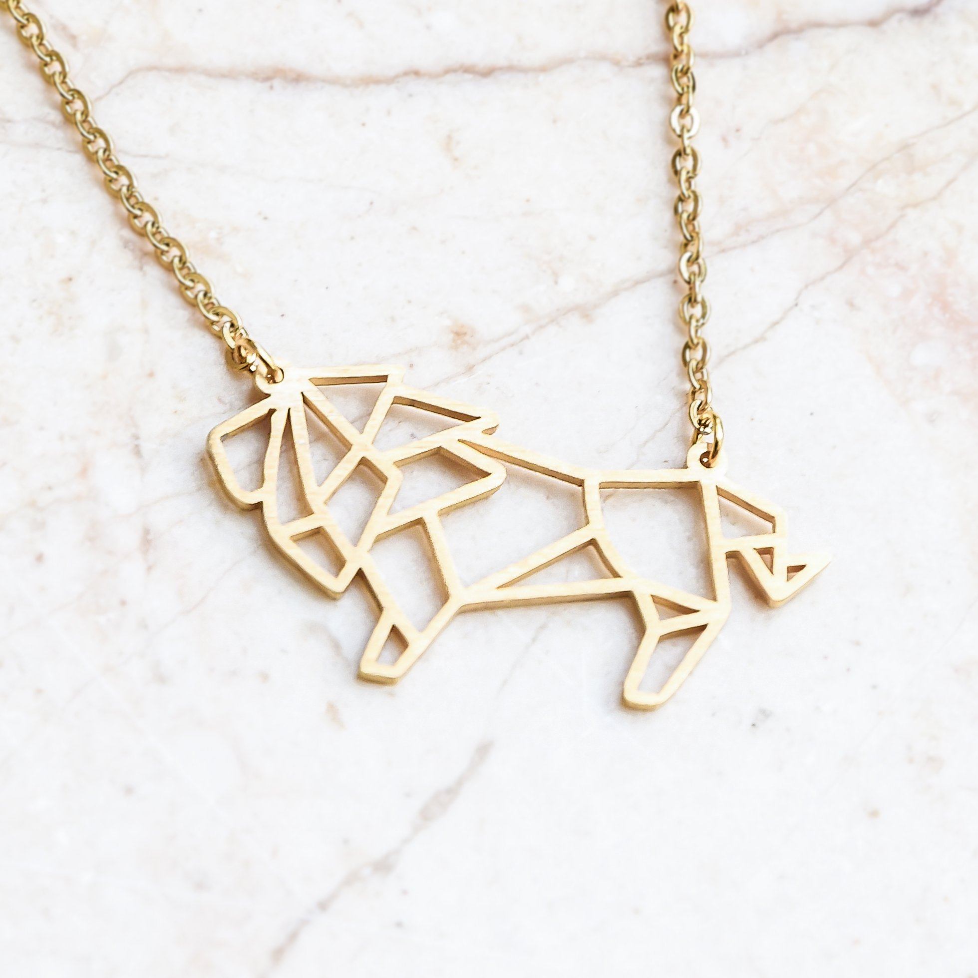 Lion Gold Origami Geometric Necklace