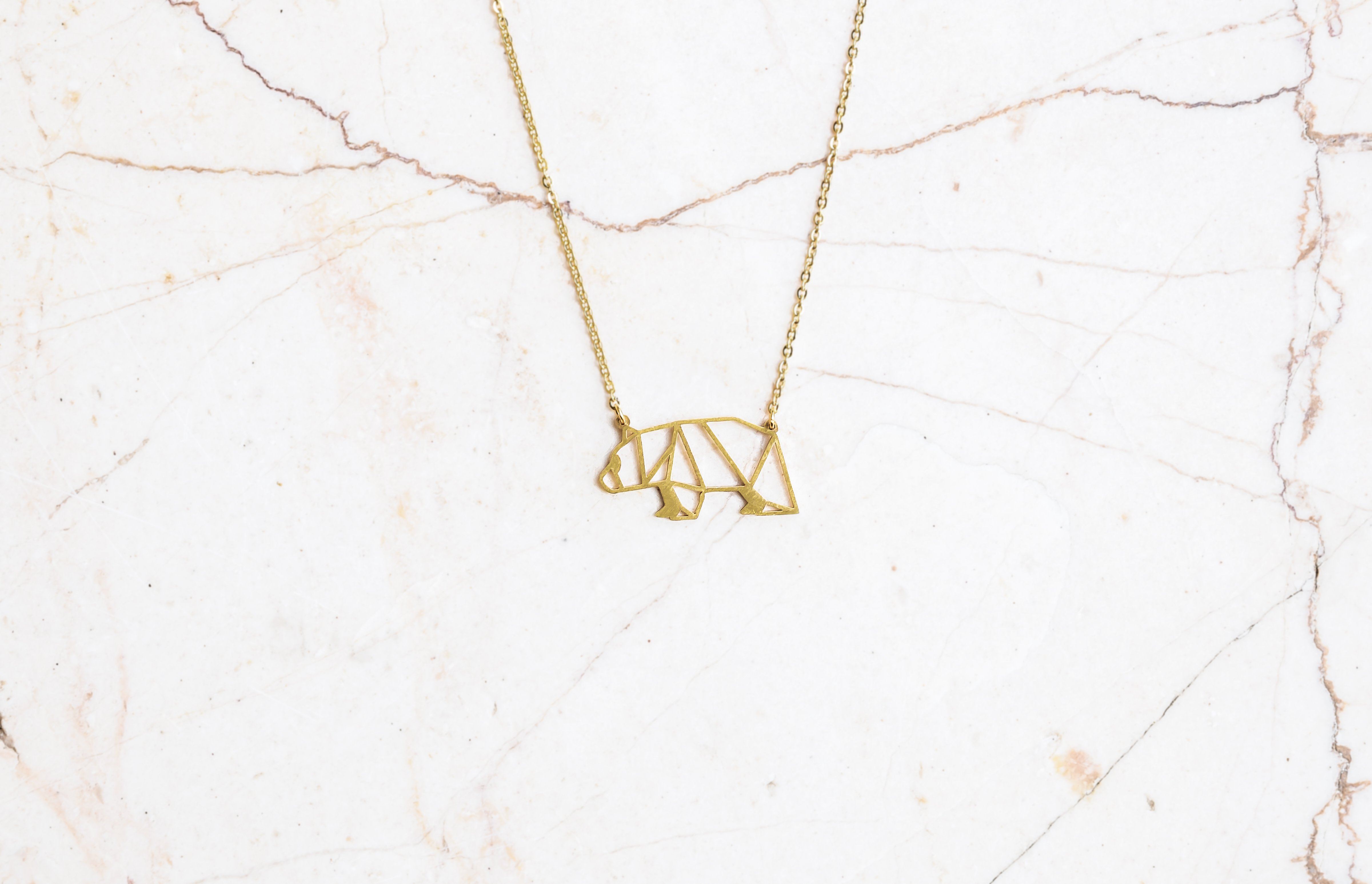 Bear Gold Origami Geometric Necklace