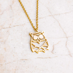 Owl Gold Origami Geometric Necklace