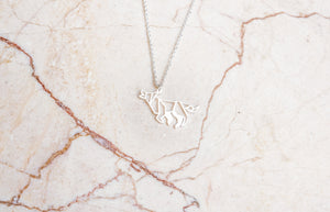 Wolf Silver Origami Geometric Necklace