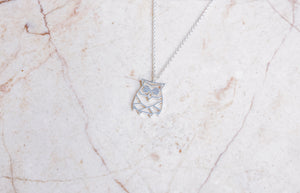 Owl Silver Origami Geometric Necklace