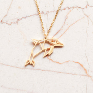 Dolphin Gold Origami Geometric Necklace