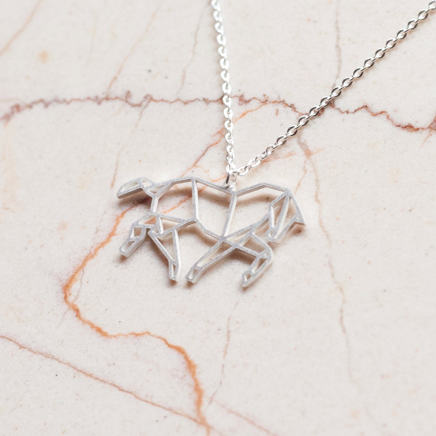 La Menagerie Flamingo Origami Necklace - Sterling Silver Plated Stainless Steel Geometric Pendant, Adjustable Chain