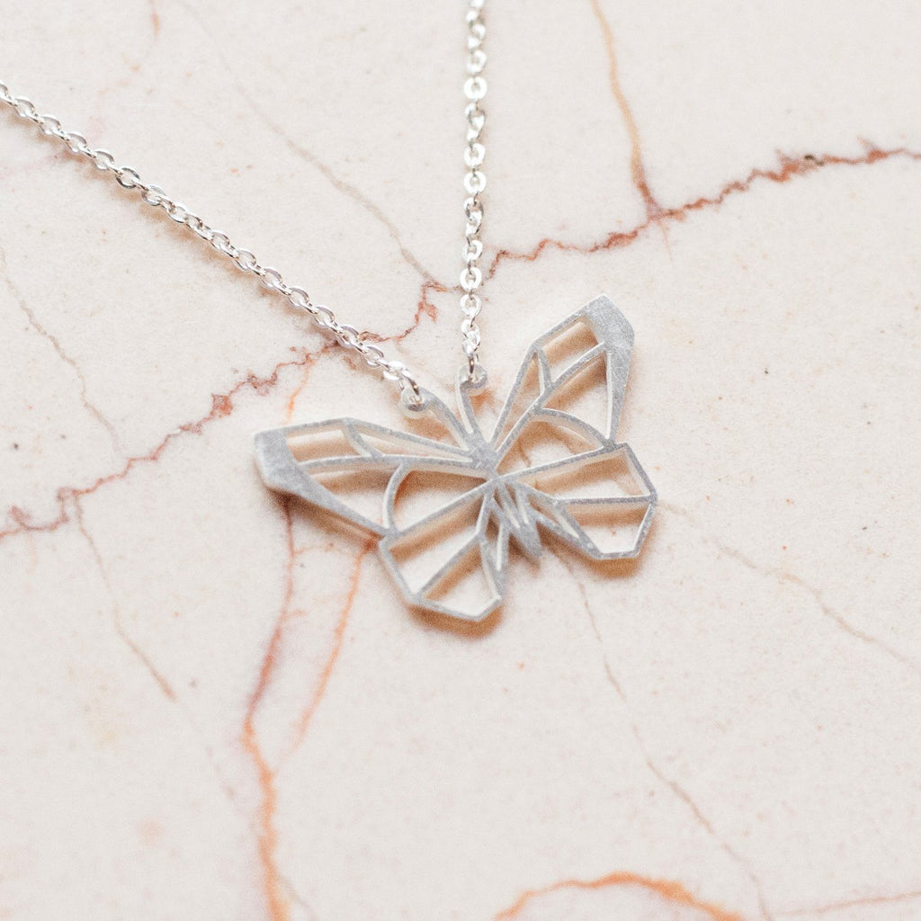 Butterfly Silver Origami Geometric Necklace