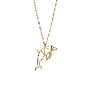 Dolphin Gold Origami Geometric Necklace