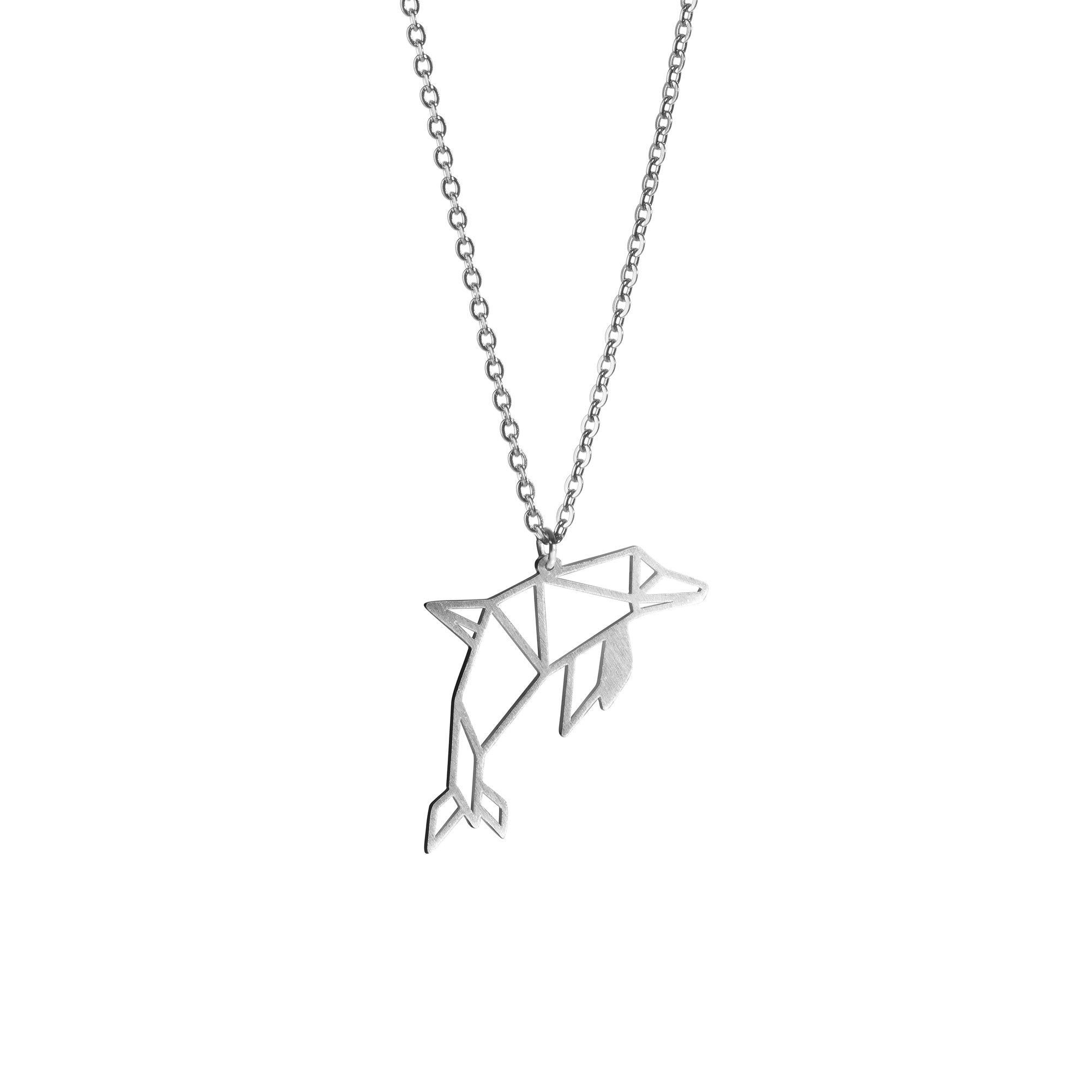 Dolphin Silver Origami Geometric Necklace