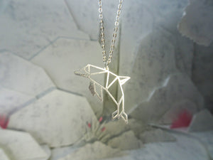 Dolphin Silver Origami Geometric Necklace
