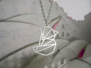 Fox Silver Origami Geometric Necklace