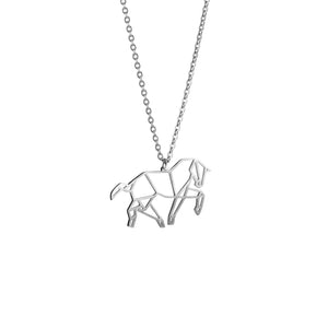 Horse Silver Origami Geometric Necklace