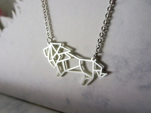 Lion Silver Origami Geometric Necklace