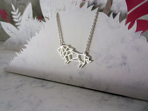 Lion Silver Origami Geometric Necklace