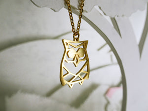 Owl Gold Origami Geometric Necklace