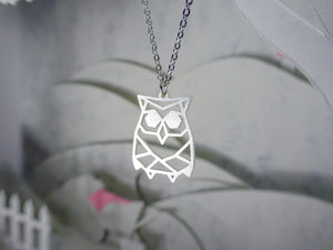 Owl Silver Origami Geometric Necklace