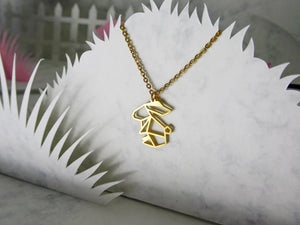 Rabbit Gold Origami Geometric Necklace