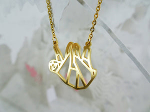 Sloth Gold Origami Geometric Necklace