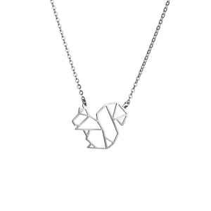 Squirrel Silver Origami Geometric Necklace