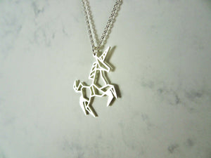 Unicorn Silver Origami Geometric Necklace