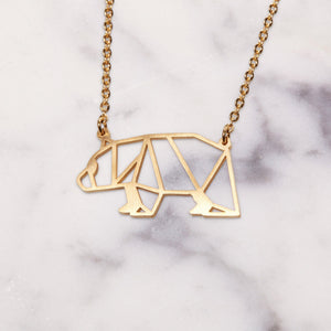 Bear Gold Origami Geometric Necklace