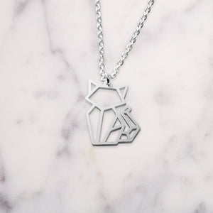 Cat Silver Origami Geometric Necklace