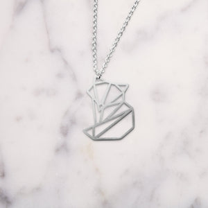 Fox Silver Origami Geometric Necklace