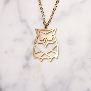 Owl Gold Origami Geometric Necklace