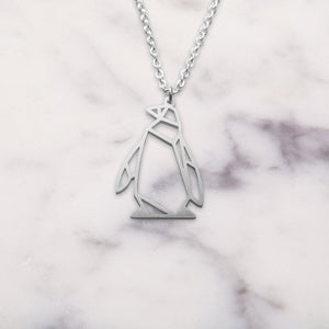 Penguin Silver Origami Geometric Necklace