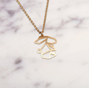 Rabbit Gold Origami Geometric Necklace