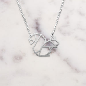 Squirrel Silver Origami Geometric Necklace